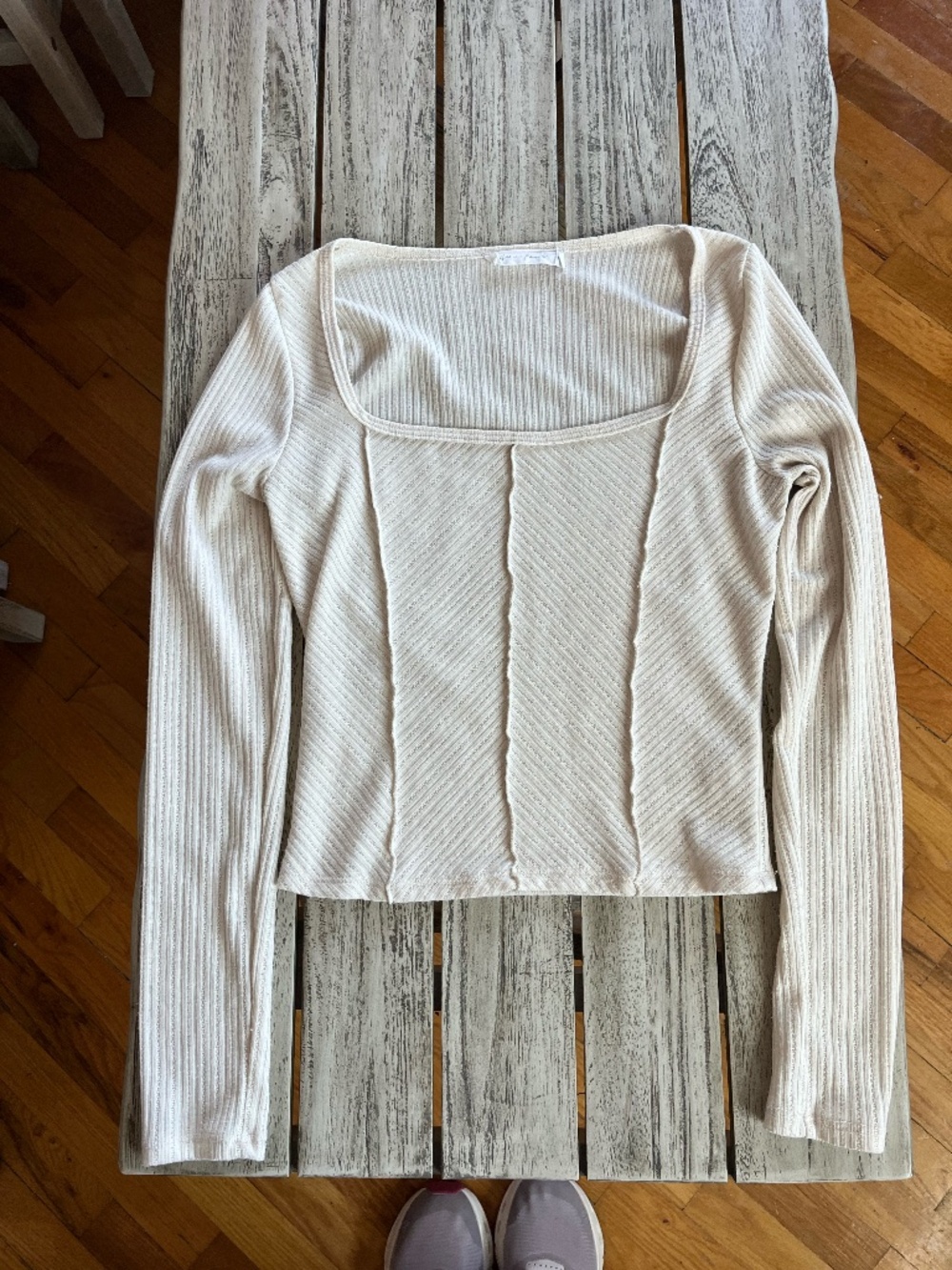 All in Favor - Square Neck - Long Sleeve Top - Cream (S)